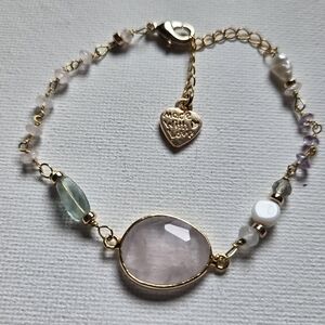 Rose Quartz Flourite Opal 16k Gold Plated Bracelet